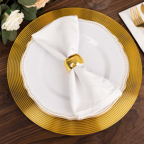 6-Pack Plastic Charger Plates 13" Round Clear with Gold Lined Ring Rim - Classy Dinner Serving Plates