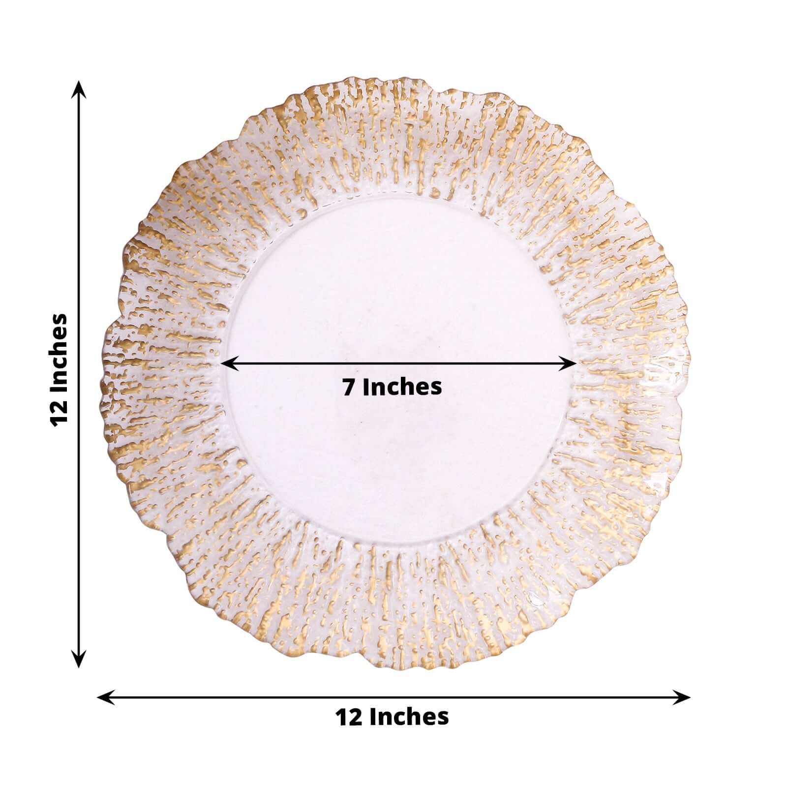 6-Pack Plastic Charger Plates 12", Round Clear with Gold Brushed Scalloped Reef Rim - Decorative Dinner Party Serving Plates
