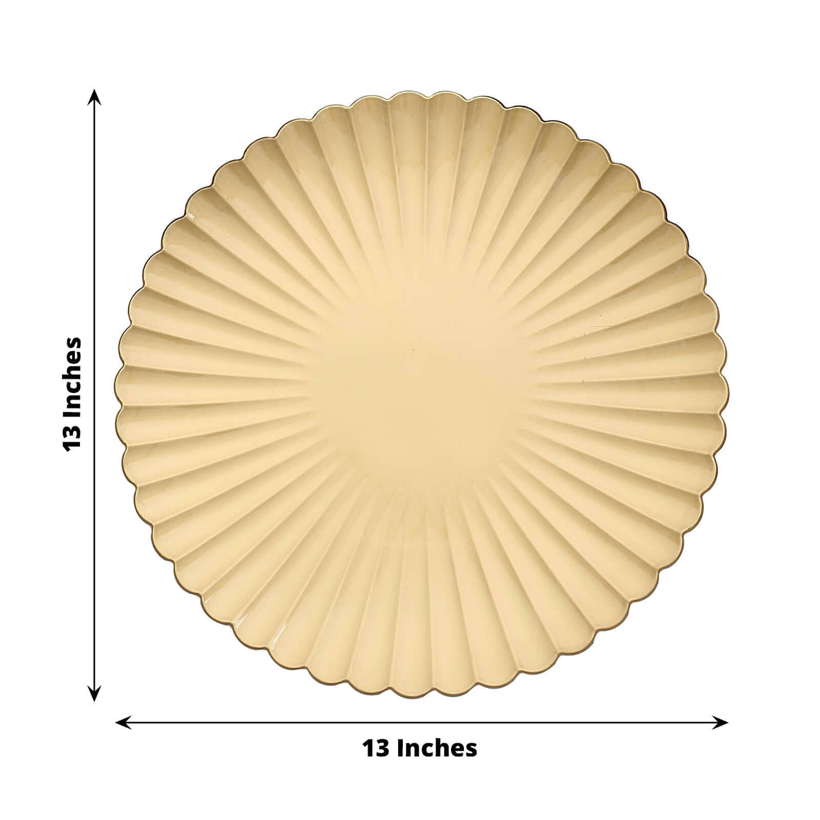 6-Pack Plastic Charger Plates 13" Round Gold with Scalloped Shell Pattern - Coastal Inspired Disposable Charger Tableware